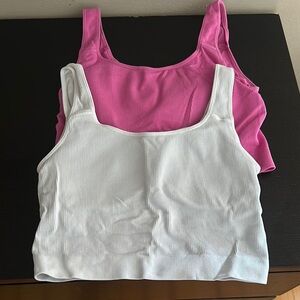 Jockey Pink and White Ribbed Tank Tops